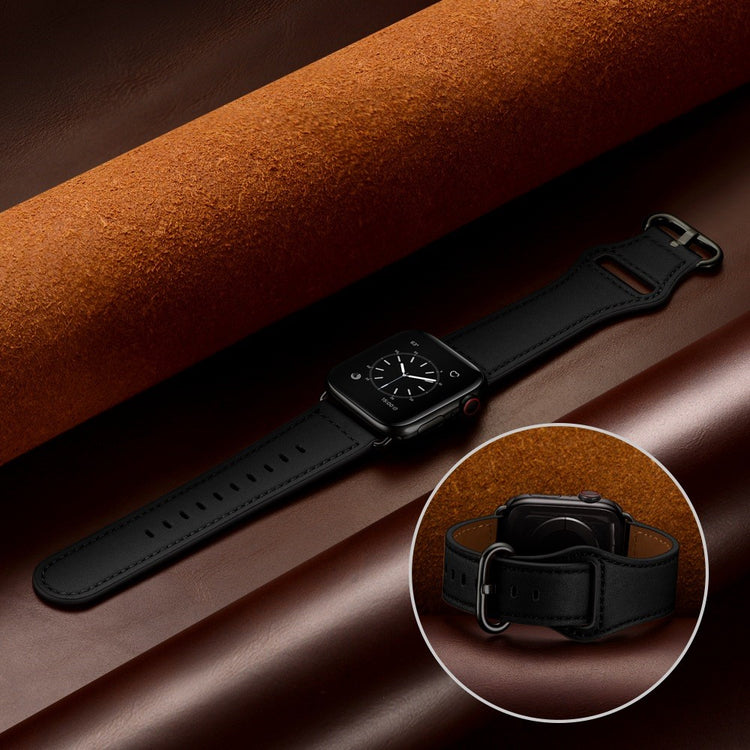 Helt vildt fed Apple Watch Series 7 45mm Ægte læder Urrem - Sort#serie_1