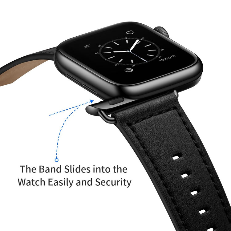 Helt vildt fed Apple Watch Series 7 45mm Ægte læder Urrem - Sort#serie_1