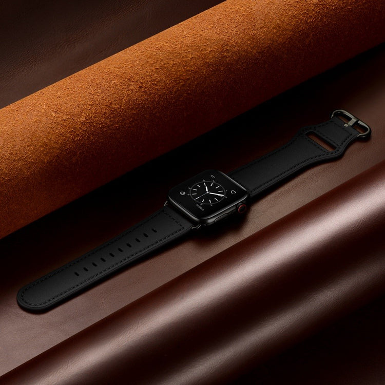 Helt vildt fed Apple Watch Series 7 45mm Ægte læder Urrem - Sort#serie_1