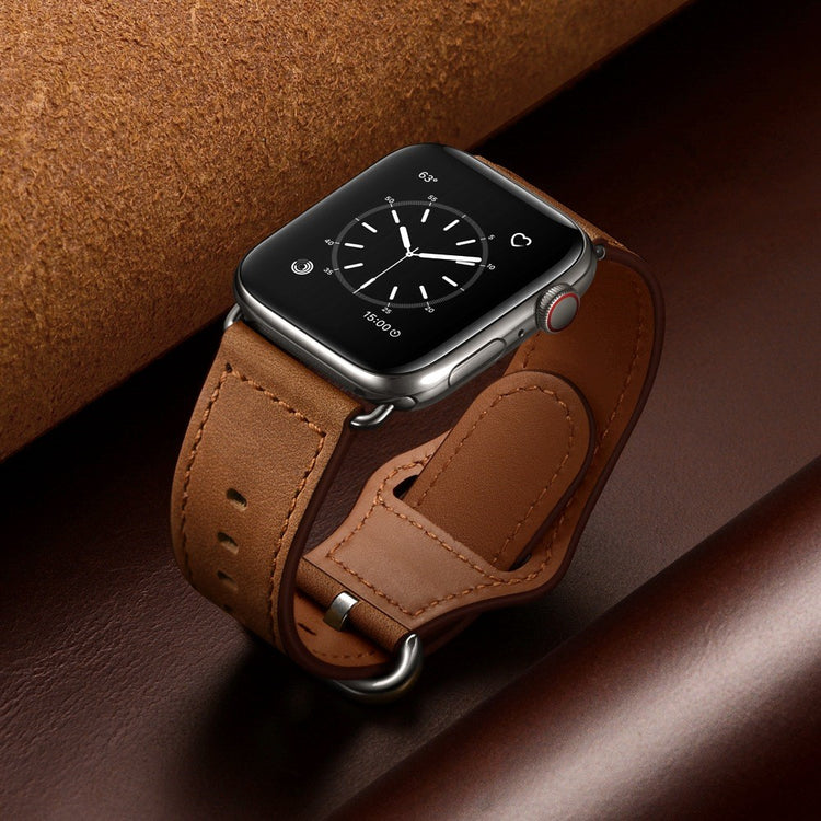 Helt vildt fed Apple Watch Series 7 45mm Ægte læder Urrem - Brun#serie_2