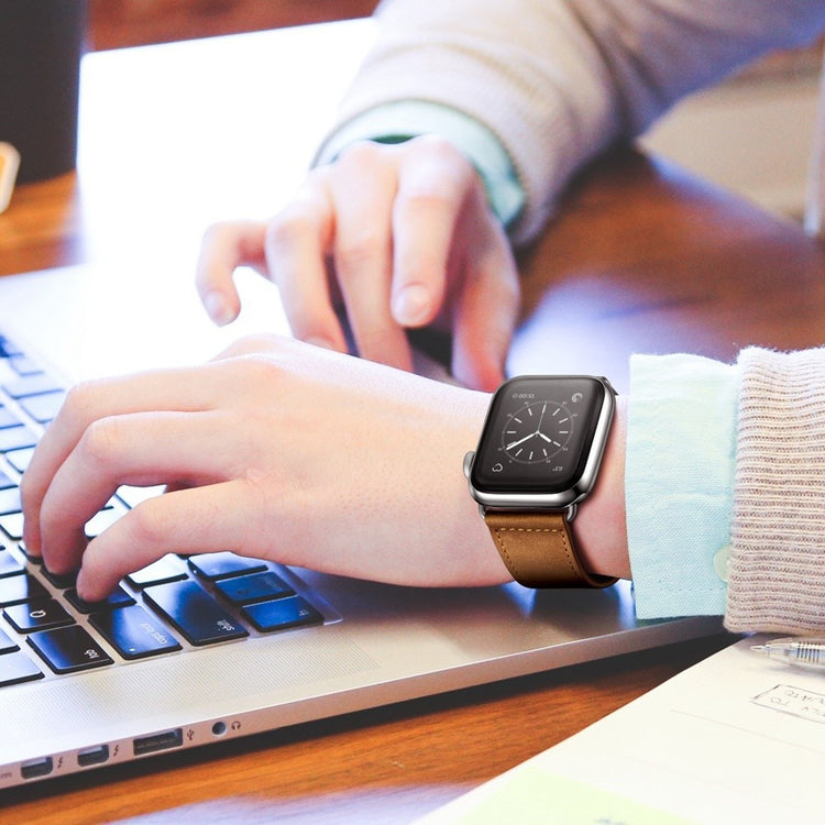 Helt vildt fed Apple Watch Series 7 45mm Ægte læder Urrem - Brun#serie_2