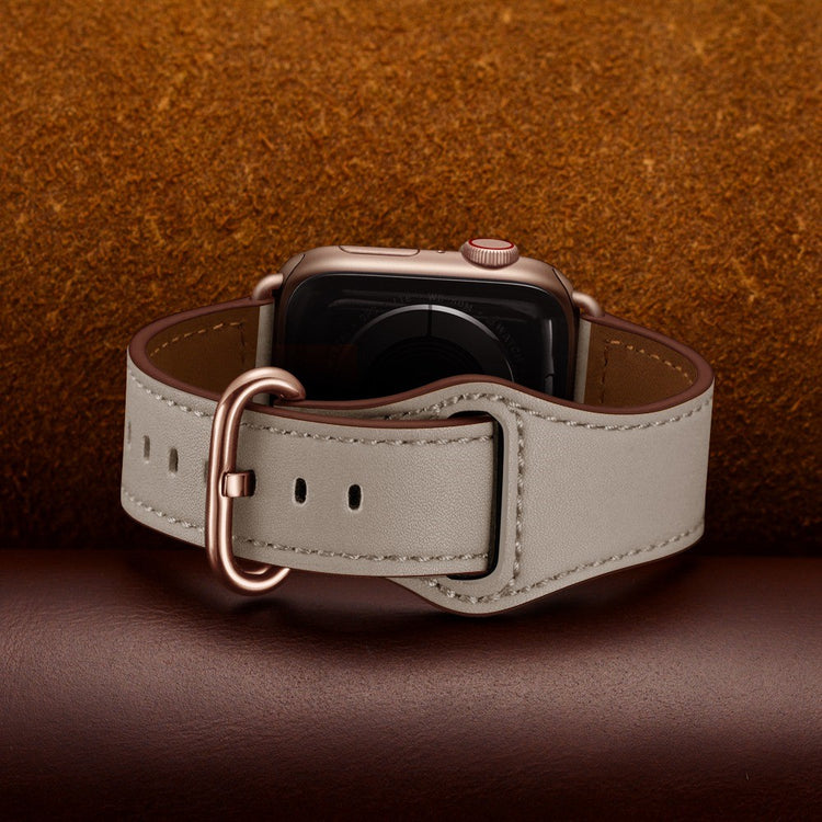 Helt vildt fed Apple Watch Series 7 45mm Ægte læder Urrem - Beige#serie_3