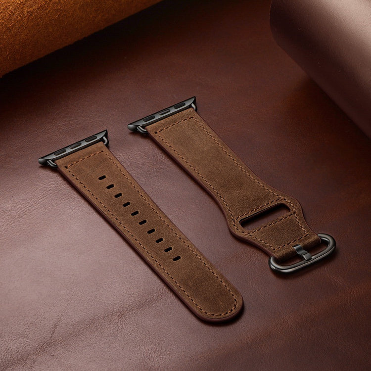 Helt vildt fed Apple Watch Series 7 45mm Ægte læder Urrem - Brun#serie_4