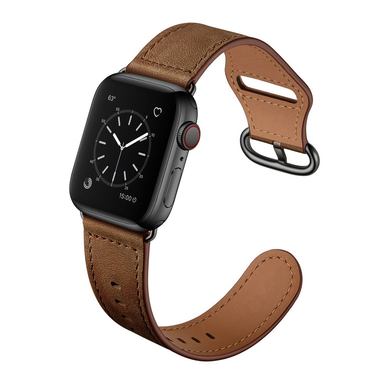Helt vildt fed Apple Watch Series 7 45mm Ægte læder Urrem - Brun#serie_4
