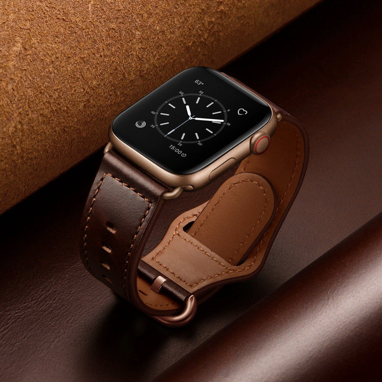 Helt vildt fed Apple Watch Series 7 45mm Ægte læder Urrem - Brun#serie_5