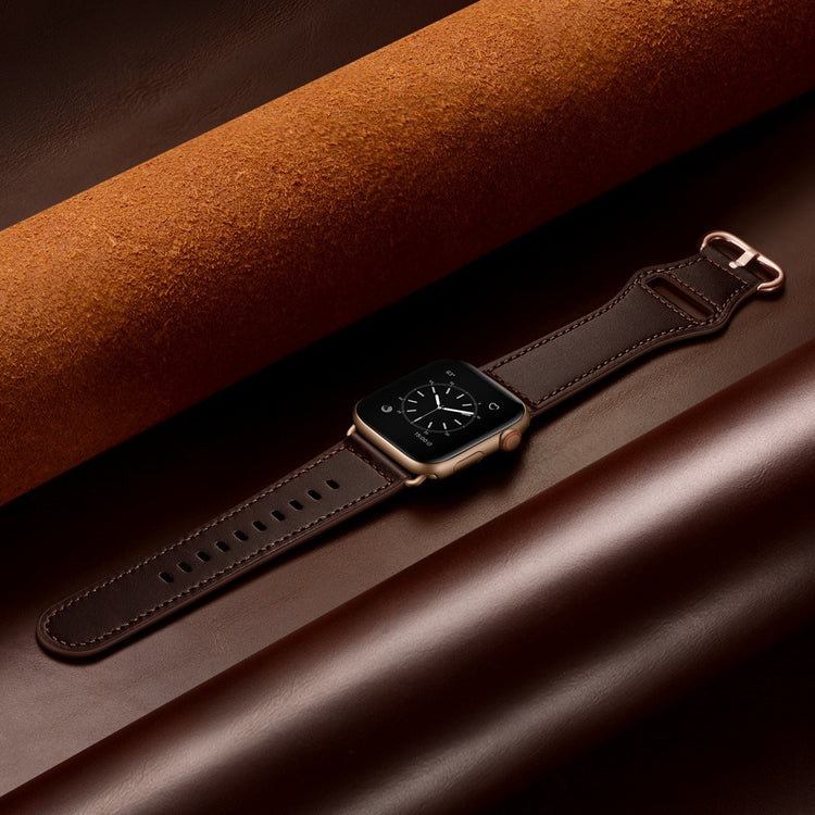 Helt vildt fed Apple Watch Series 7 45mm Ægte læder Urrem - Brun#serie_5