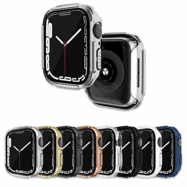 Rigtigt Fint Apple Watch Series 7 45mm Cover med Skærmbeskytter i Plastik og Hærdet Glas - Sølv#serie_7