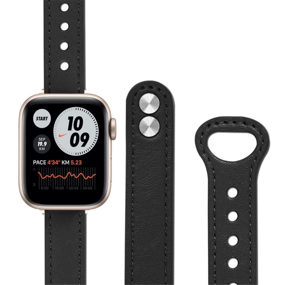 Rigtigt smuk Universal Apple Ægte læder Urrem - Sort#serie_2