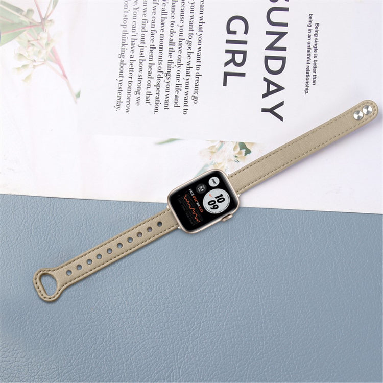 Rigtigt smuk Universal Apple Ægte læder Urrem - Beige#serie_3