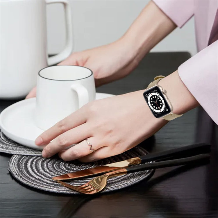 Rigtigt smuk Universal Apple Ægte læder Urrem - Beige#serie_3