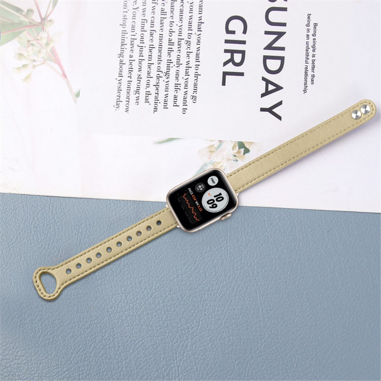 Rigtigt smuk Universal Apple Ægte læder Urrem - Beige#serie_4