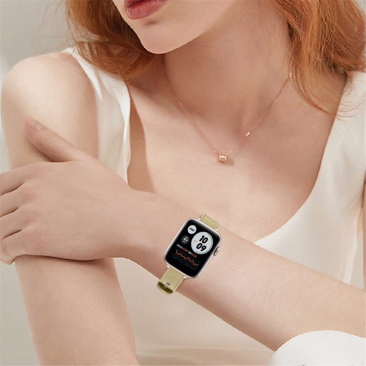 Rigtigt smuk Universal Apple Ægte læder Urrem - Beige#serie_4