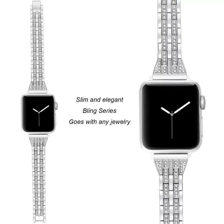 Helt vildt pænt Universal Apple Metal og Rhinsten Rem - Sølv#serie_3