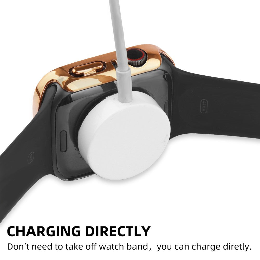Godt Apple Watch Series 8 (41mm) / Apple Watch Series 7 41mm Cover med Skærmbeskytter i Plastik, Rhinsten og Hærdet Glas - Guld#serie_7
