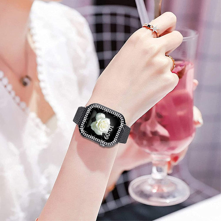  Apple Watch Series 8 (45mm) / Apple Watch Series 7 45mm Metal, Plastik og Rhinsten Rem - Sort#serie_1