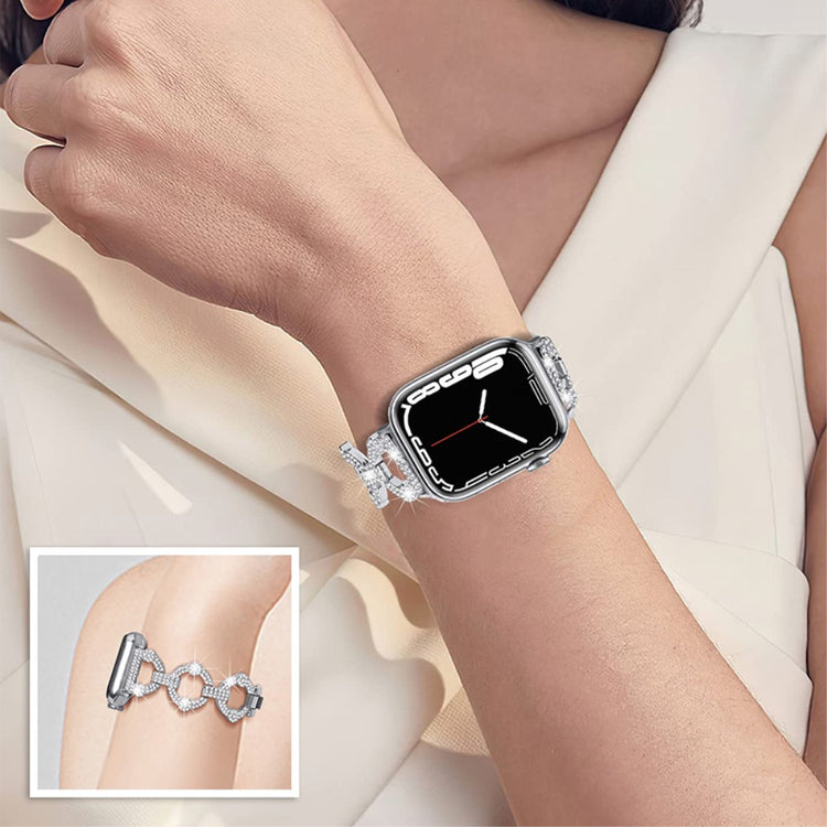 Elegant Universal Apple Rhinsten og Glas Rem - Sølv#serie_5