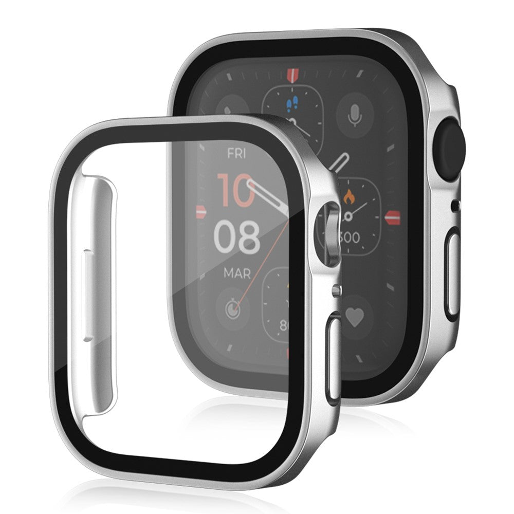 Mega Fed Apple Watch Series 8 (45mm) / Apple Watch Series 7 45mm Cover med Skærmbeskytter i Plastik og Hærdet Glas - Sølv#serie_10
