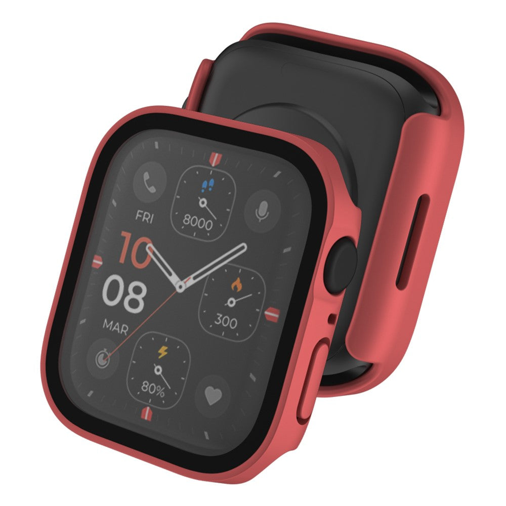 Mega Fed Apple Watch Series 8 (45mm) / Apple Watch Series 7 45mm Cover med Skærmbeskytter i Plastik og Hærdet Glas - Rød#serie_4