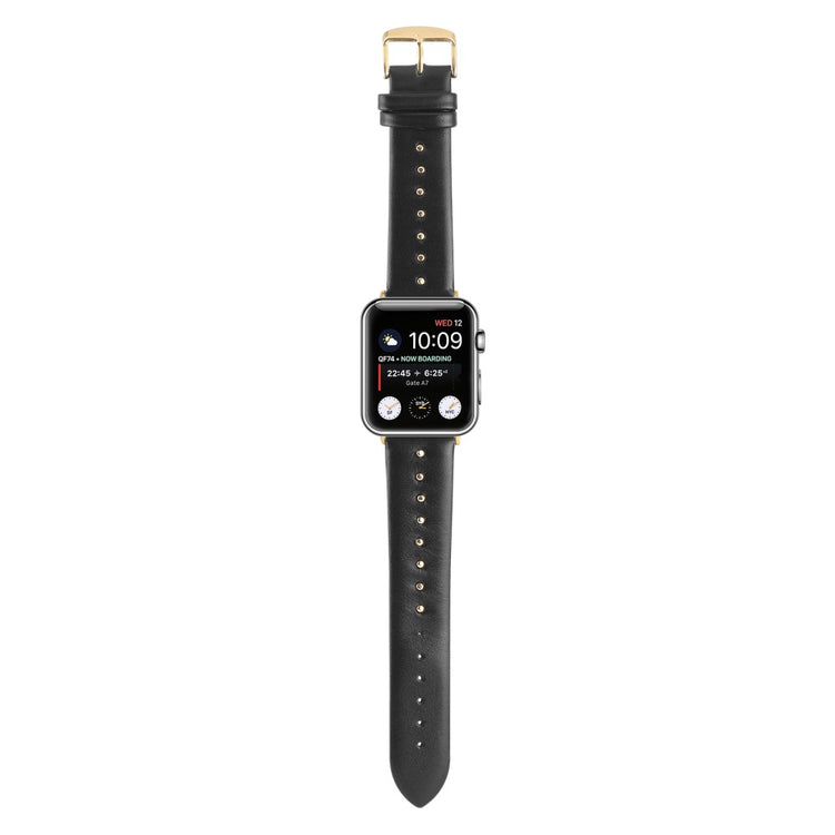 Super Sejt Ægte Læder Universal Rem passer til Apple Smartwatch - Sort#serie_3
