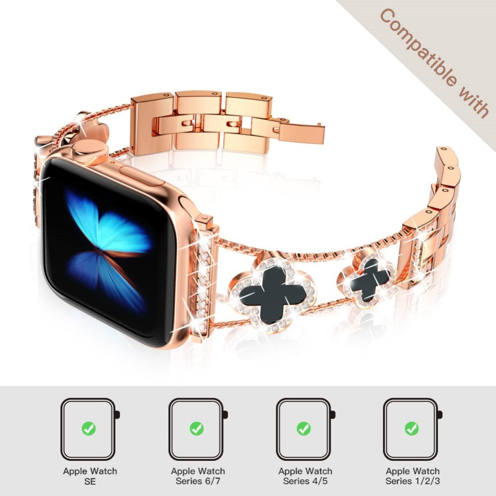 Skøn Metal Og Rhinsten Universal Rem passer til Apple Smartwatch - Pink#serie_1