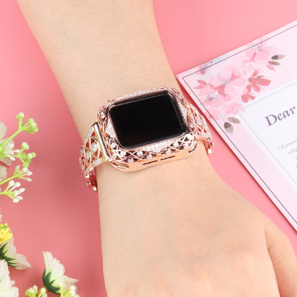 Skøn Metal Og Rhinsten Universal Rem passer til Apple Smartwatch - Guld#serie_2