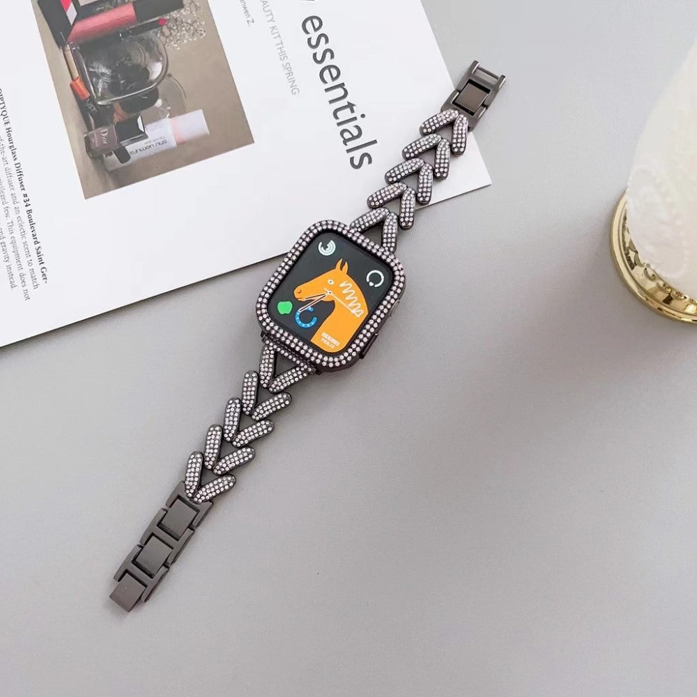 Superflot Metal Og Rhinsten Universal Rem passer til Apple Smartwatch - Sort#serie_1