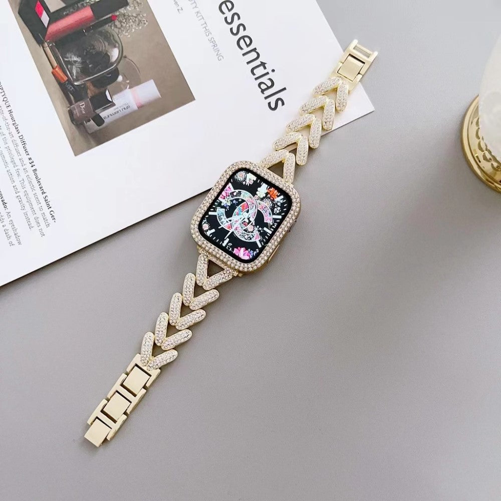Superflot Metal Og Rhinsten Universal Rem passer til Apple Smartwatch - Guld#serie_2