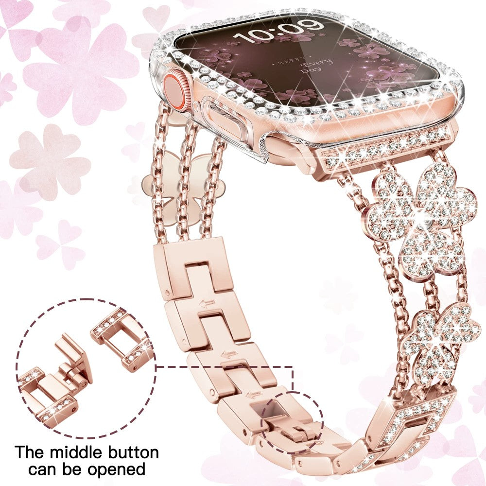 Mega Fint Metal Og Rhinsten Universal Rem passer til Apple Smartwatch - Pink#serie_1