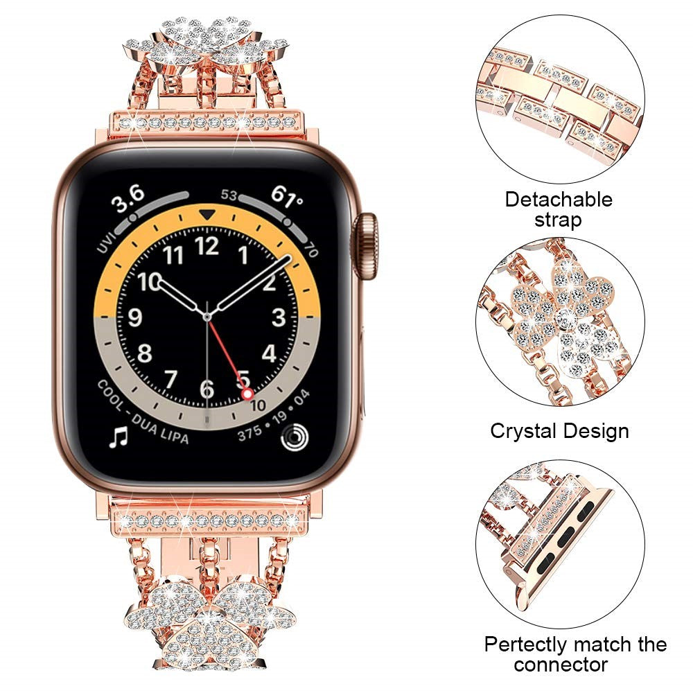 Mega Fint Metal Og Rhinsten Universal Rem passer til Apple Smartwatch - Pink#serie_1