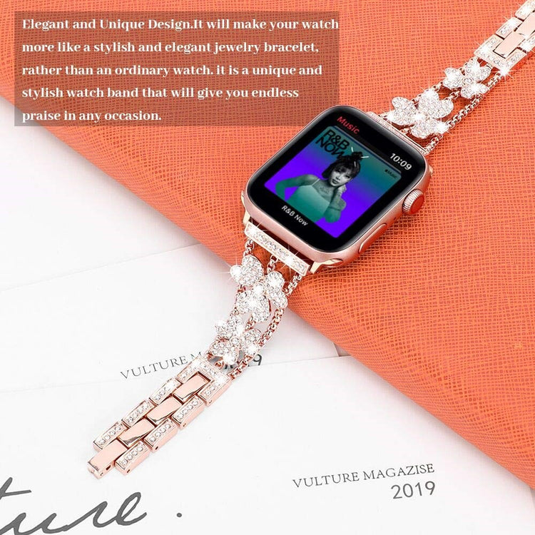 Mega Fint Metal Og Rhinsten Universal Rem passer til Apple Smartwatch - Pink#serie_1