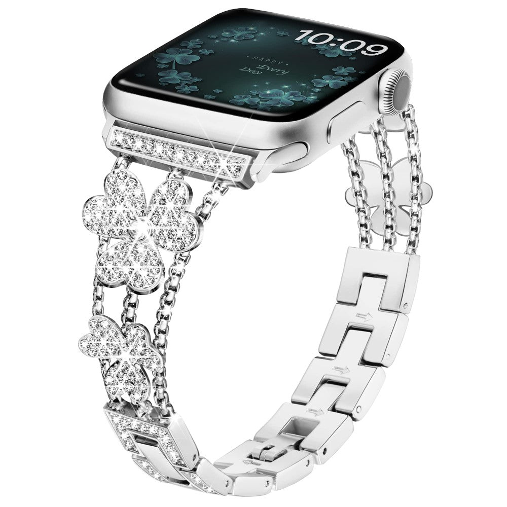 Mega Fint Metal Og Rhinsten Universal Rem passer til Apple Smartwatch - Sølv#serie_2