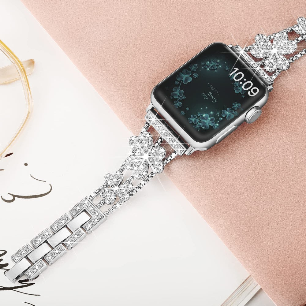 Mega Fint Metal Og Rhinsten Universal Rem passer til Apple Smartwatch - Sølv#serie_2
