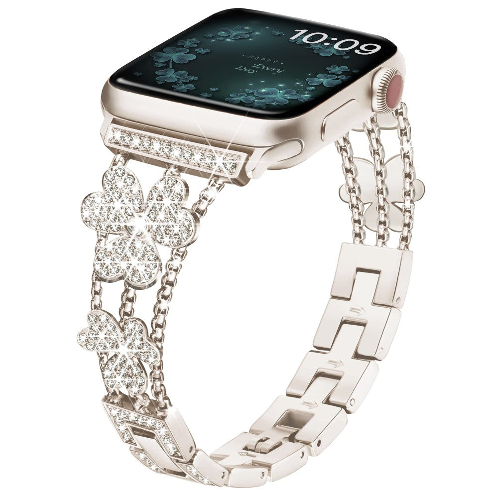 Mega Fint Metal Og Rhinsten Universal Rem passer til Apple Smartwatch - Hvid#serie_3