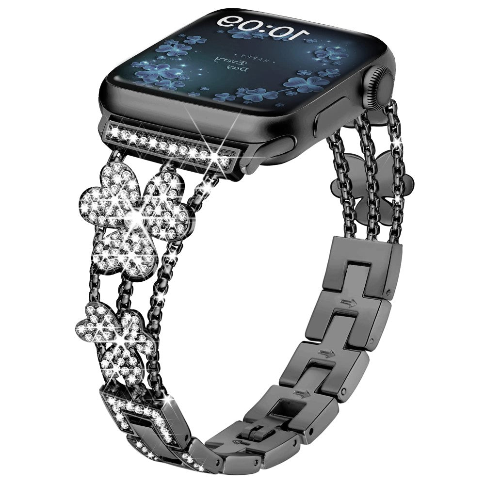 Mega Fint Metal Og Rhinsten Universal Rem passer til Apple Smartwatch - Sort#serie_4