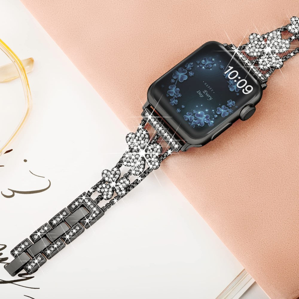 Mega Fint Metal Og Rhinsten Universal Rem passer til Apple Smartwatch - Sort#serie_4