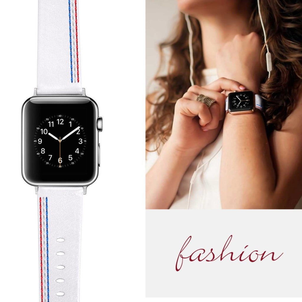 Helt vildt elegant Apple Watch Series 4 40mm Ægte læder Rem - Hvid#serie_1
