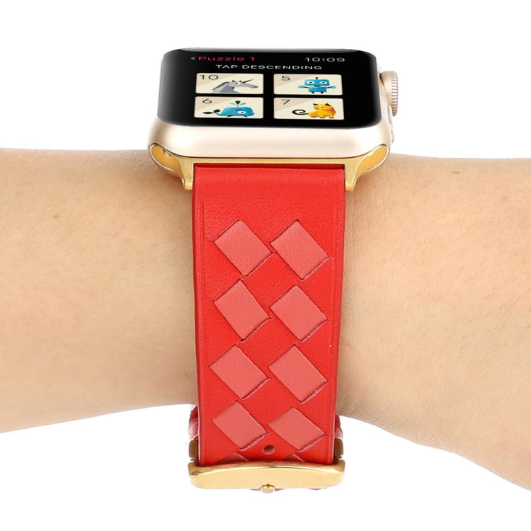 Helt vildt hårdfør Apple Watch Series 4 40mm Ægte læder Rem - Rød#serie_6
