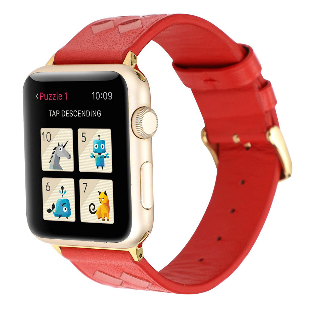 Helt vildt hårdfør Apple Watch Series 4 40mm Ægte læder Rem - Rød#serie_6