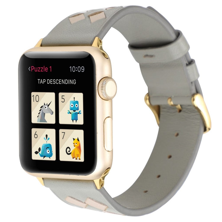 Helt vildt hårdfør Apple Watch Series 4 40mm Ægte læder Rem - Sølv#serie_7