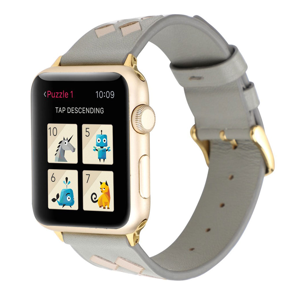 Helt vildt hårdfør Apple Watch Series 4 40mm Ægte læder Rem - Sølv#serie_7