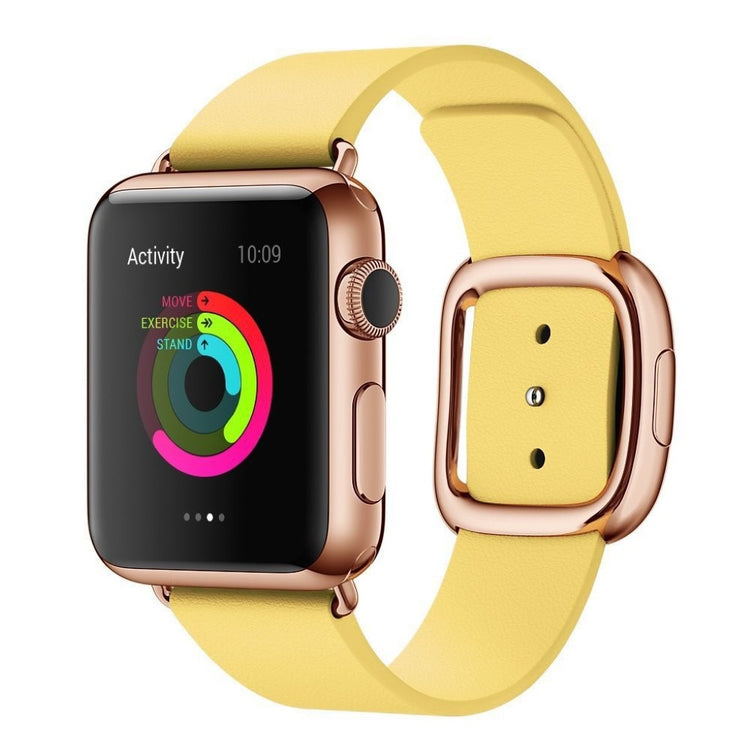 Rigtigt fint Apple Watch Series 4 44mm Ægte læder Rem - Gul#serie_2
