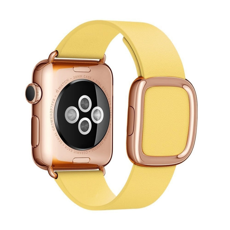 Rigtigt fint Apple Watch Series 4 44mm Ægte læder Rem - Gul#serie_2