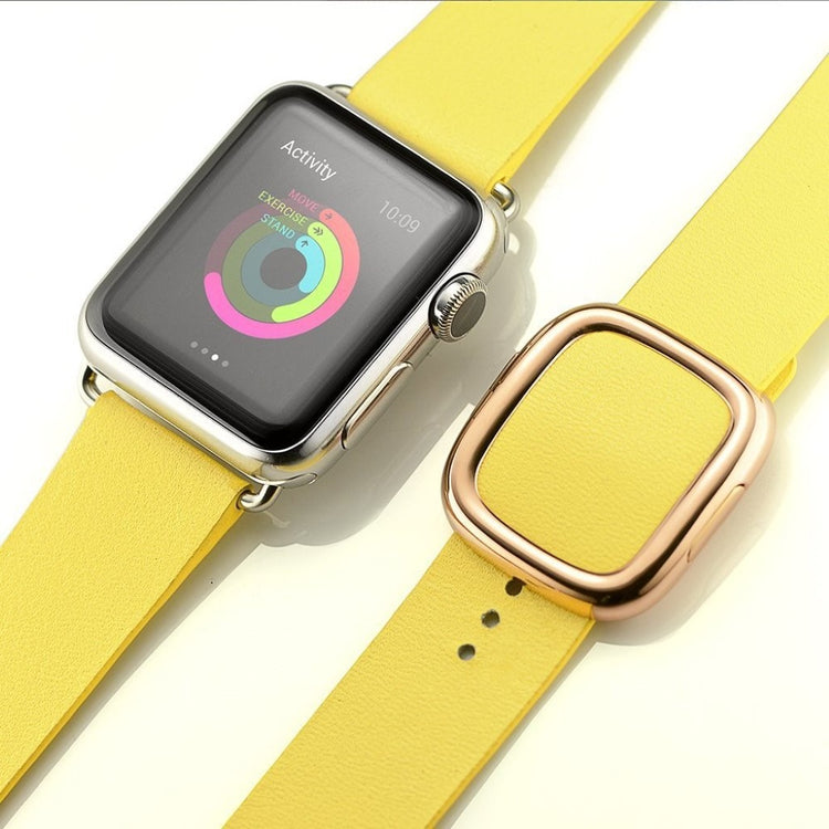Rigtigt fint Apple Watch Series 4 44mm Ægte læder Rem - Gul#serie_2