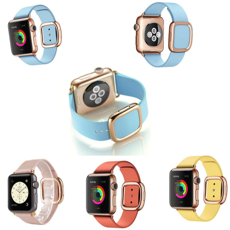 Rigtigt fint Apple Watch Series 4 44mm Ægte læder Rem - Gul#serie_2