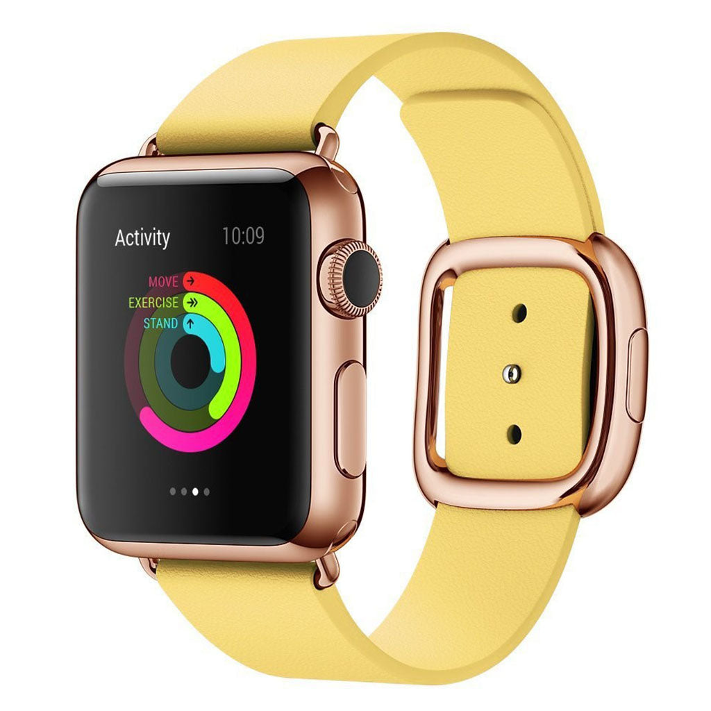 Rigtigt fint Apple Watch Series 4 44mm Ægte læder Rem - Gul#serie_2