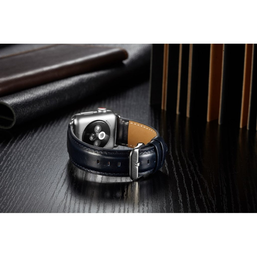 Super smuk Apple Watch Series 4 44mm Ægte læder Rem - Blå#serie_3