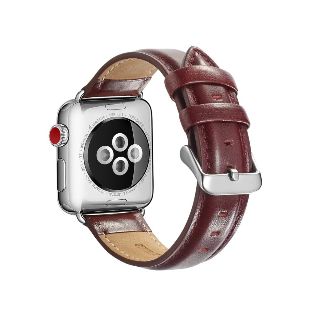 Super smuk Apple Watch Series 4 44mm Ægte læder Rem - Rød#serie_4
