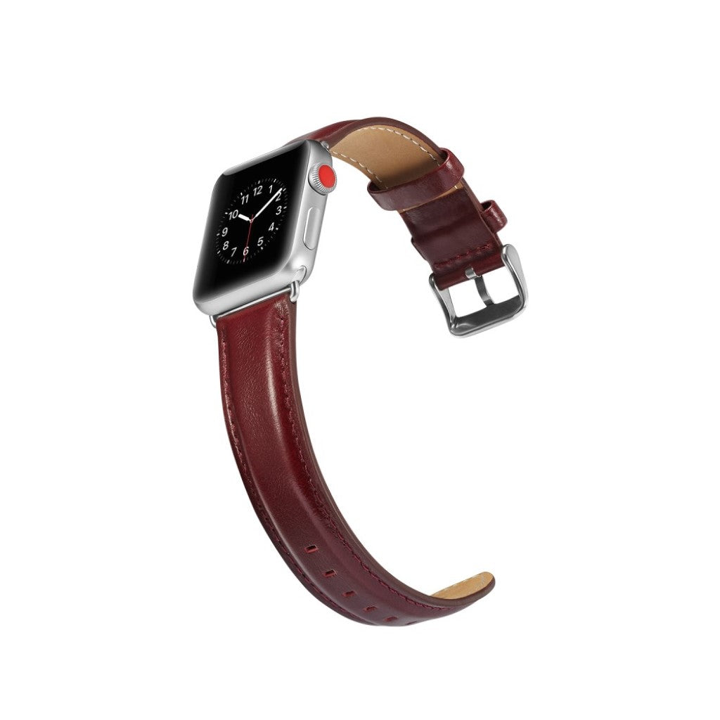 Super smuk Apple Watch Series 4 44mm Ægte læder Rem - Rød#serie_4