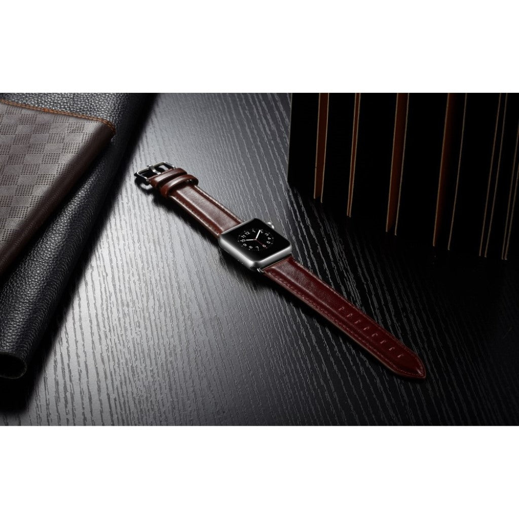 Super smuk Apple Watch Series 4 44mm Ægte læder Rem - Rød#serie_4