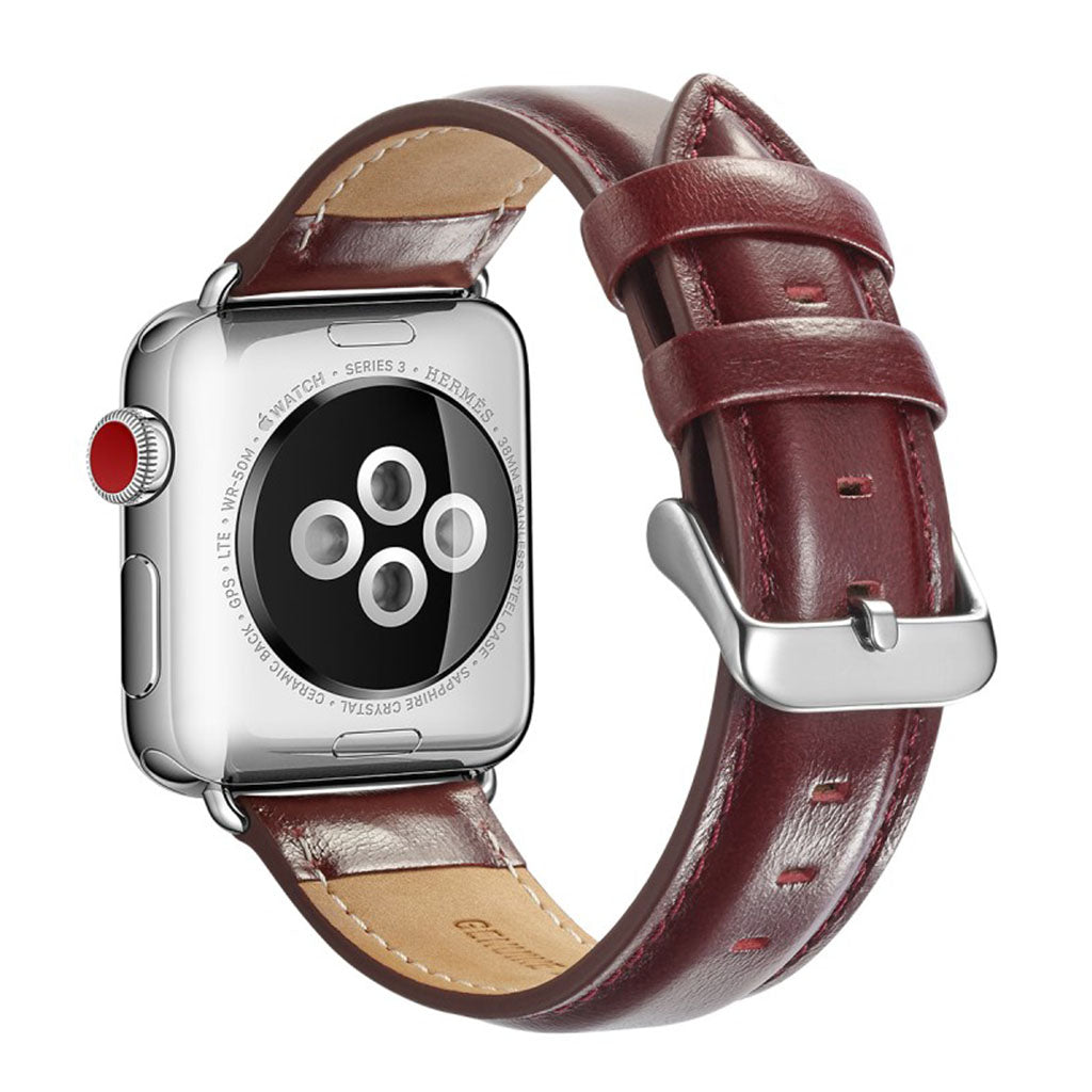 Super smuk Apple Watch Series 4 44mm Ægte læder Rem - Rød#serie_4